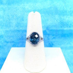 14K Gold London Blue Topaz & White Diamond Ring